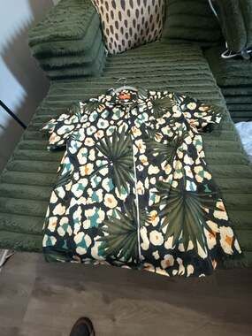 Negative Space Tropical Palm and Leopard Print Button-Up Shirt